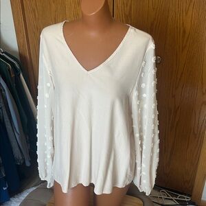 SHEIN Cream V-Neck Pom-Pom Sleeve Tunic